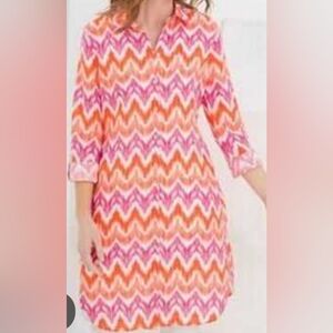 Chico's 100% Linen Button up Dress Oversized 3/4 Sleeved Colorful Spring Size2